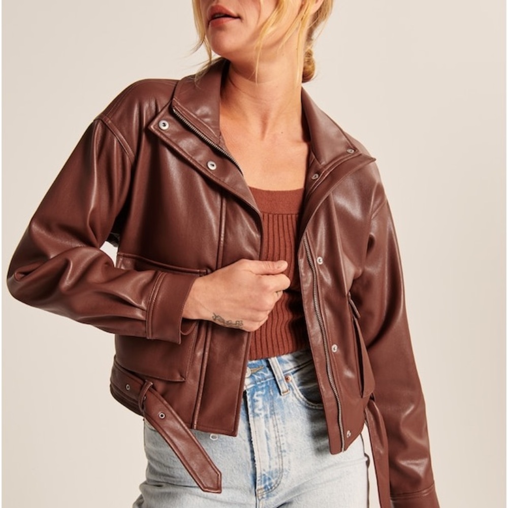 Abercrombie & Fitch Faux Leather Utility Bomber Jacket